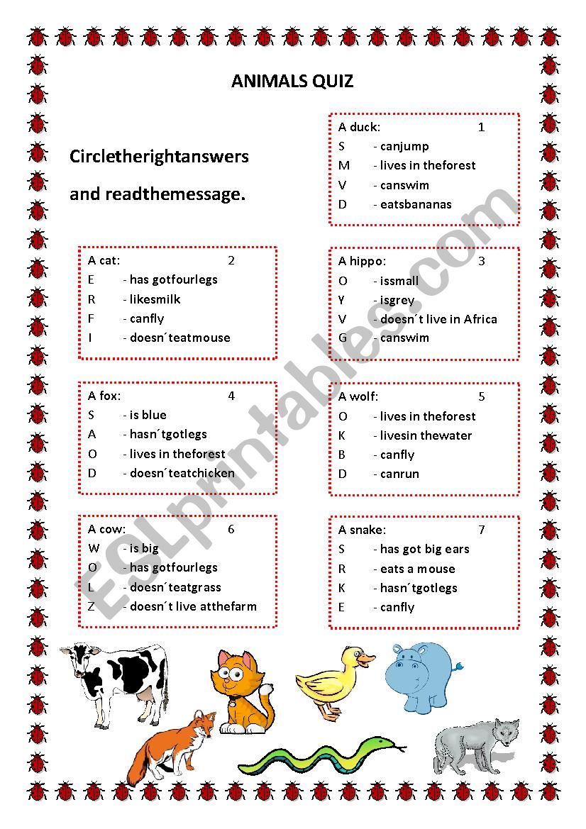 Animals quiz worksheet