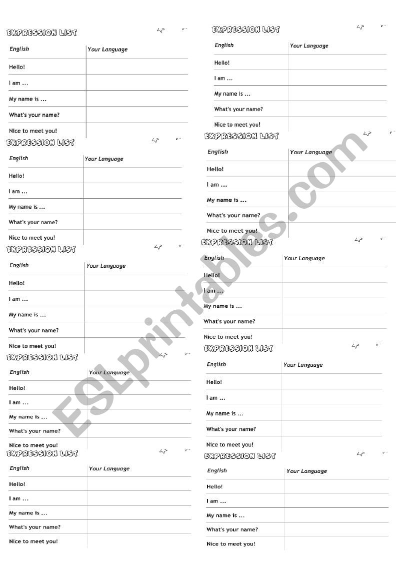 Hello Expressions worksheet