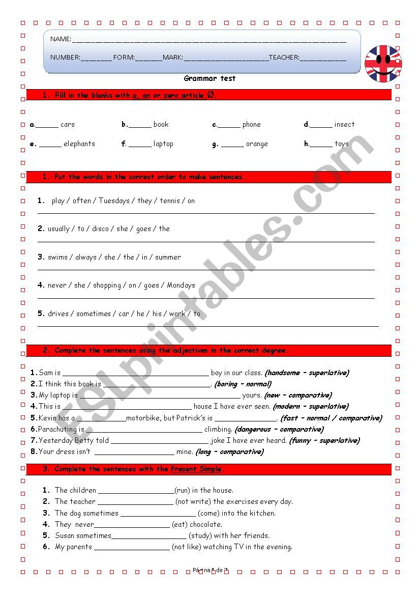 TEST 6th worksheet