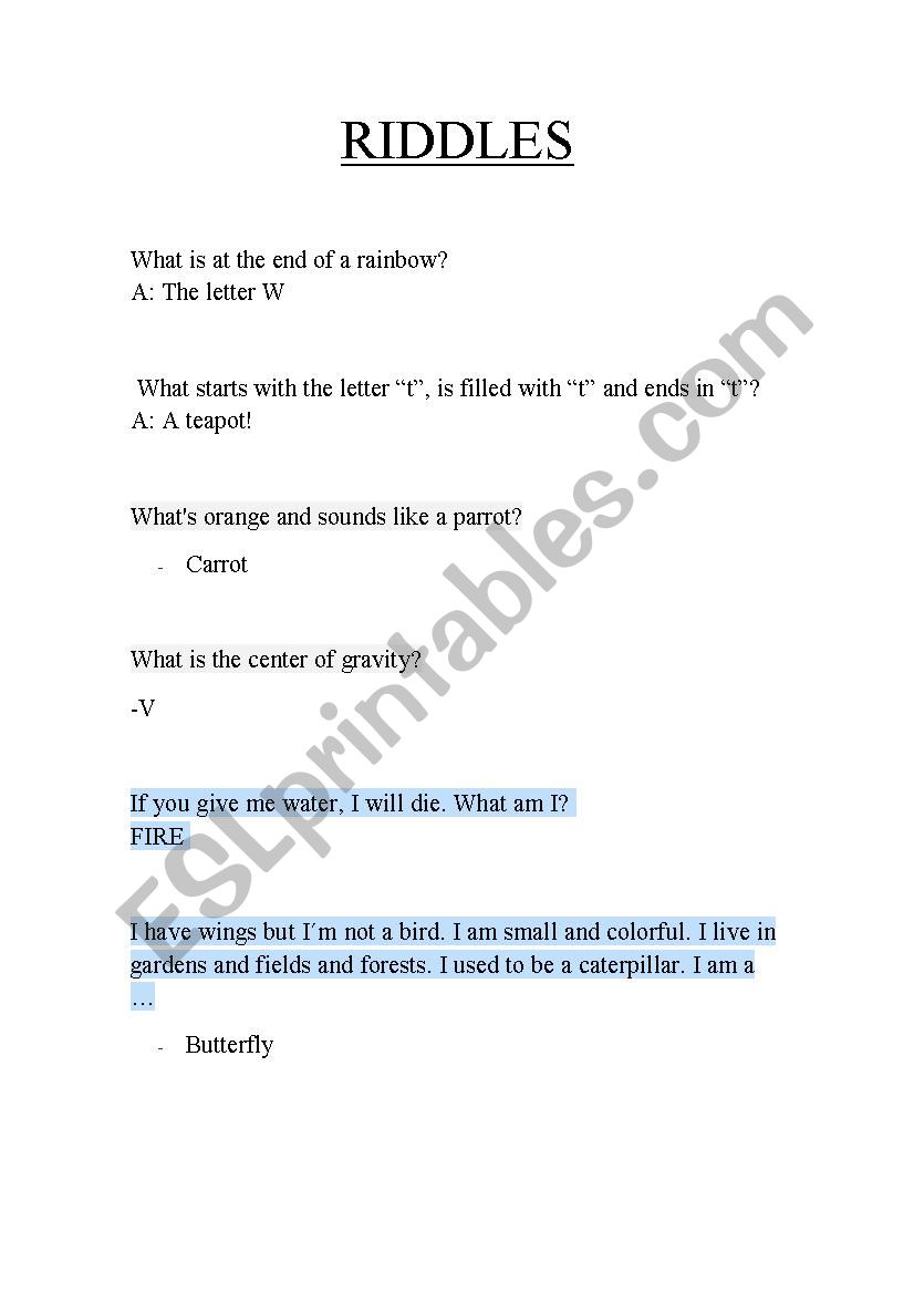 riddles worksheet