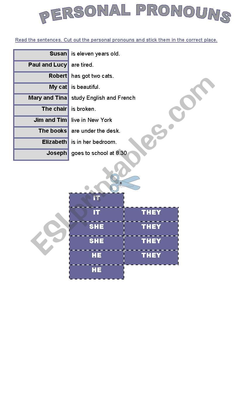 PERSONAL PRONOUNS worksheet