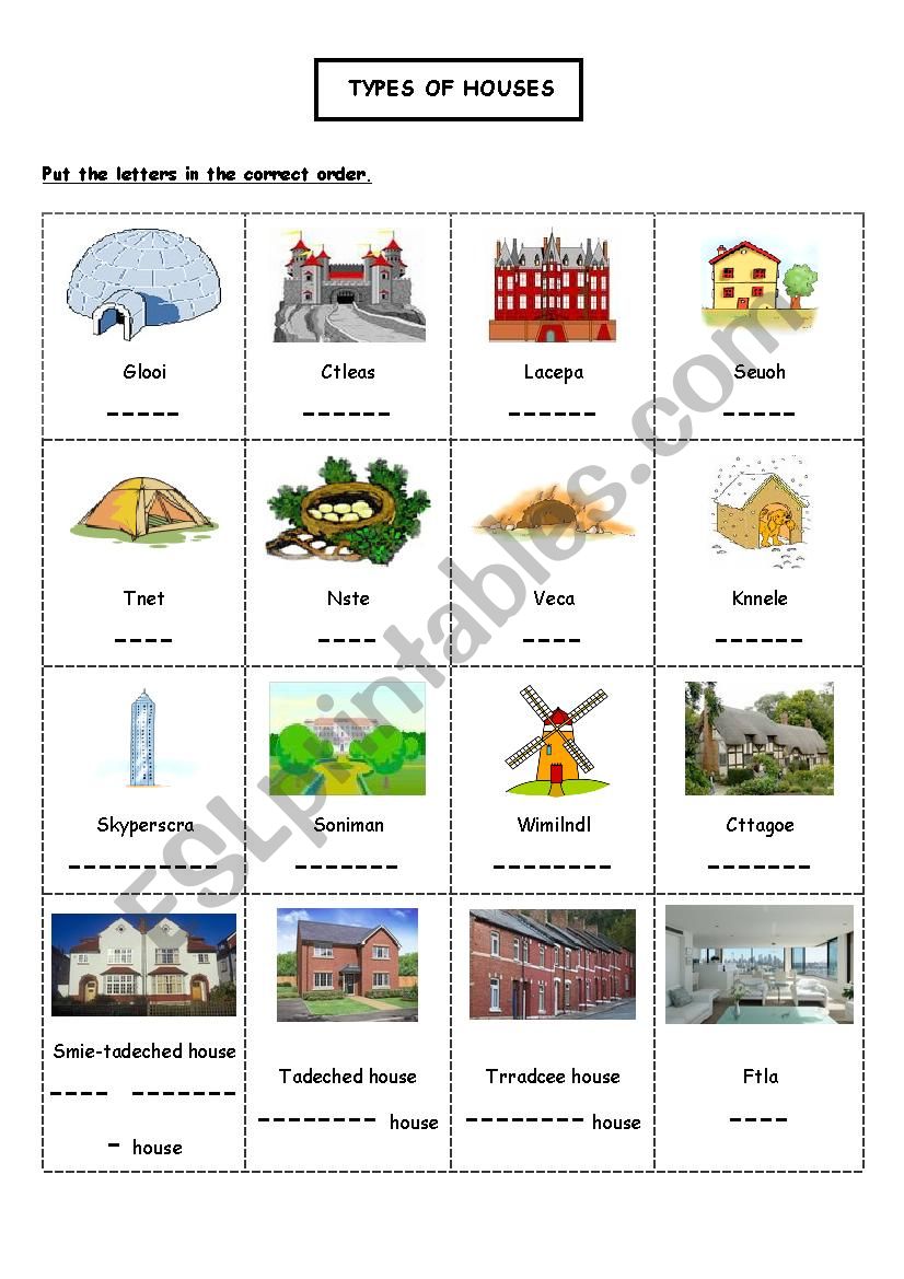 Types of houses worksheet