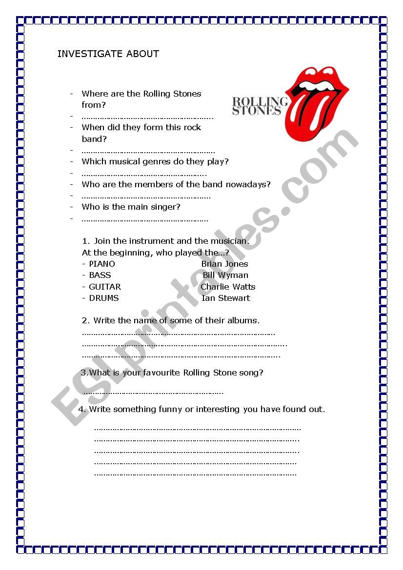 Rolling Stones worksheet