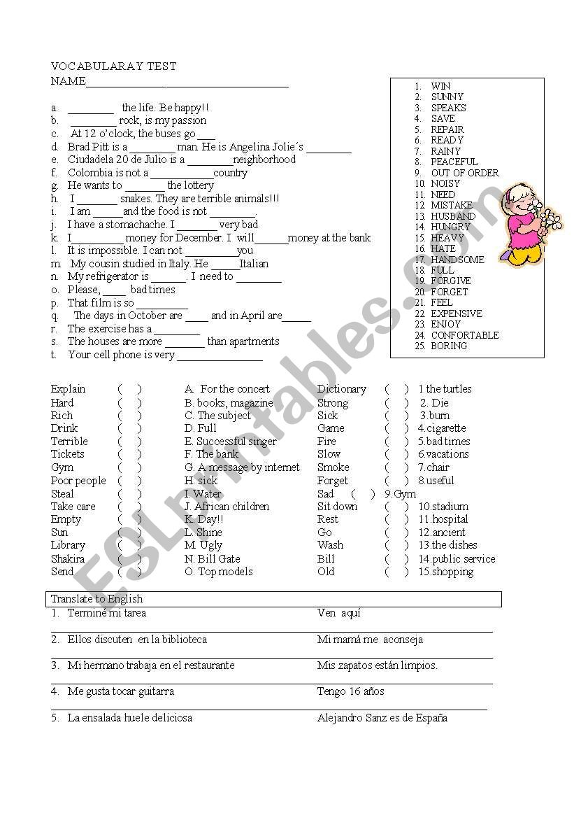 vOCABULARY TEST worksheet