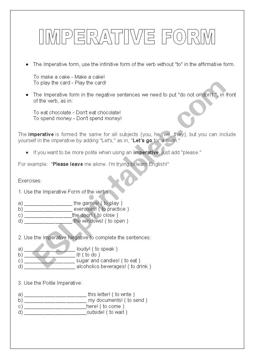 The Imperative Form worksheet