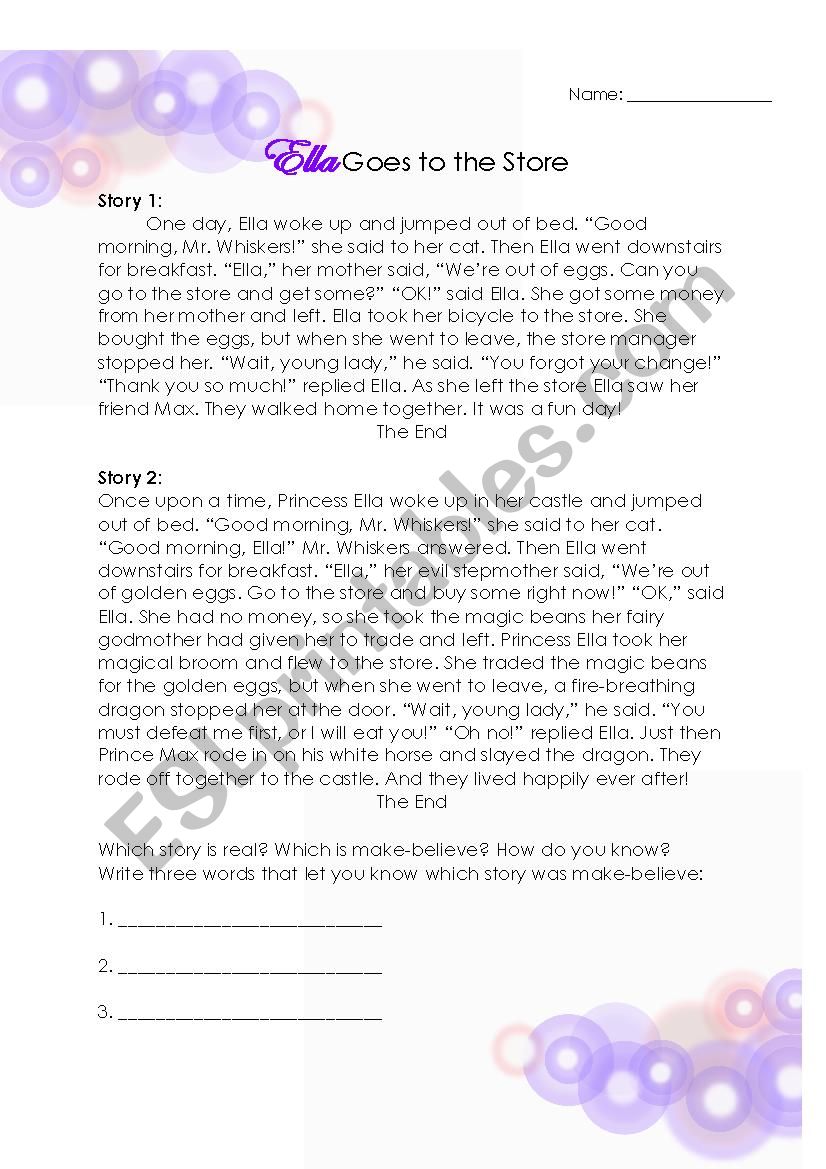 Real Or Make Believe Esl Worksheet By Taiinjapan