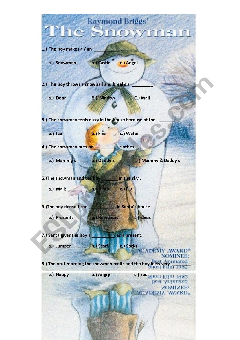 The Snowman worksheet