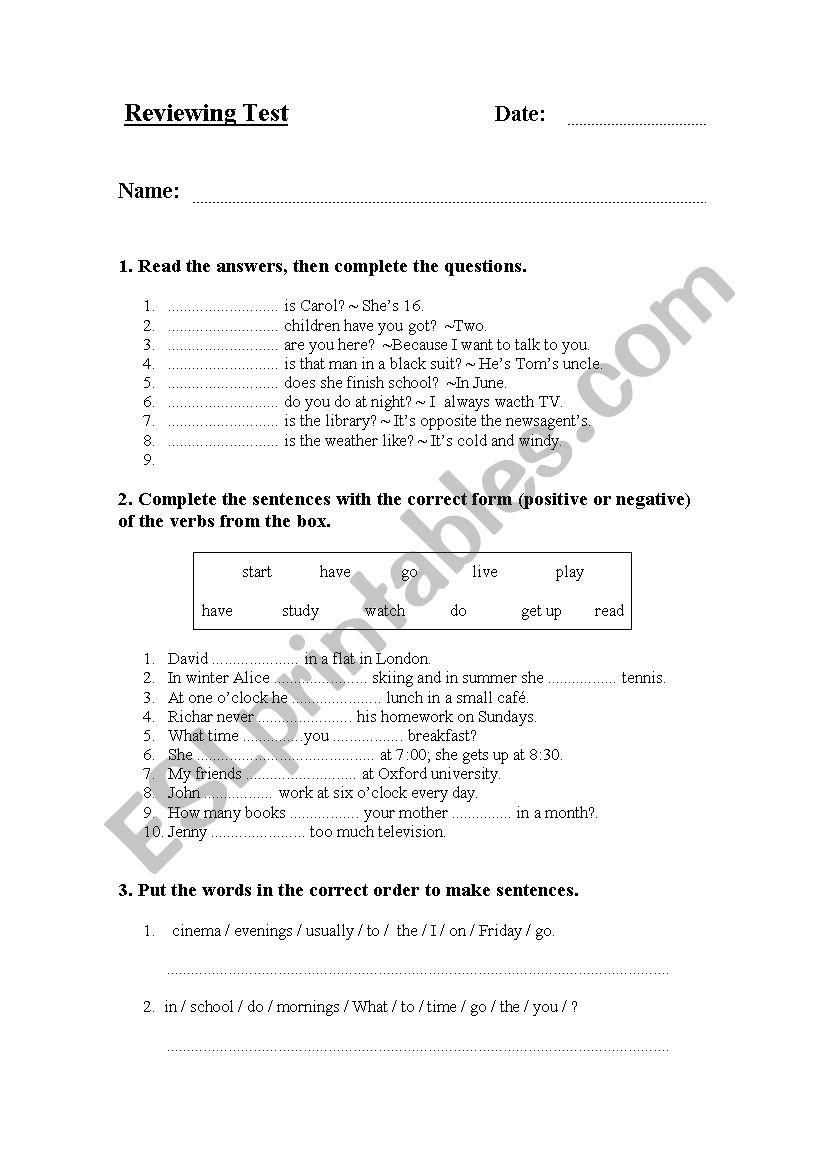 Present Simple worksheet