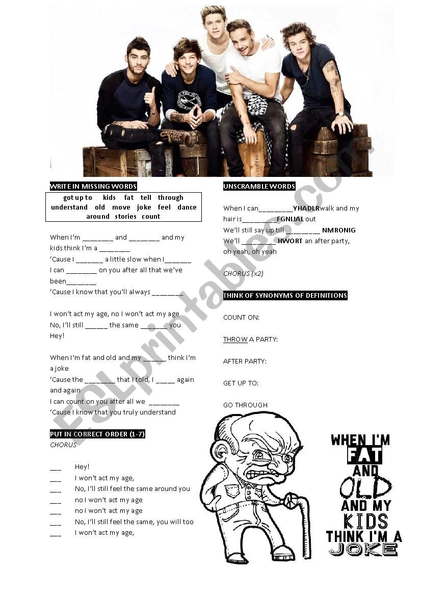FAT AND OLD by One Direction worksheet