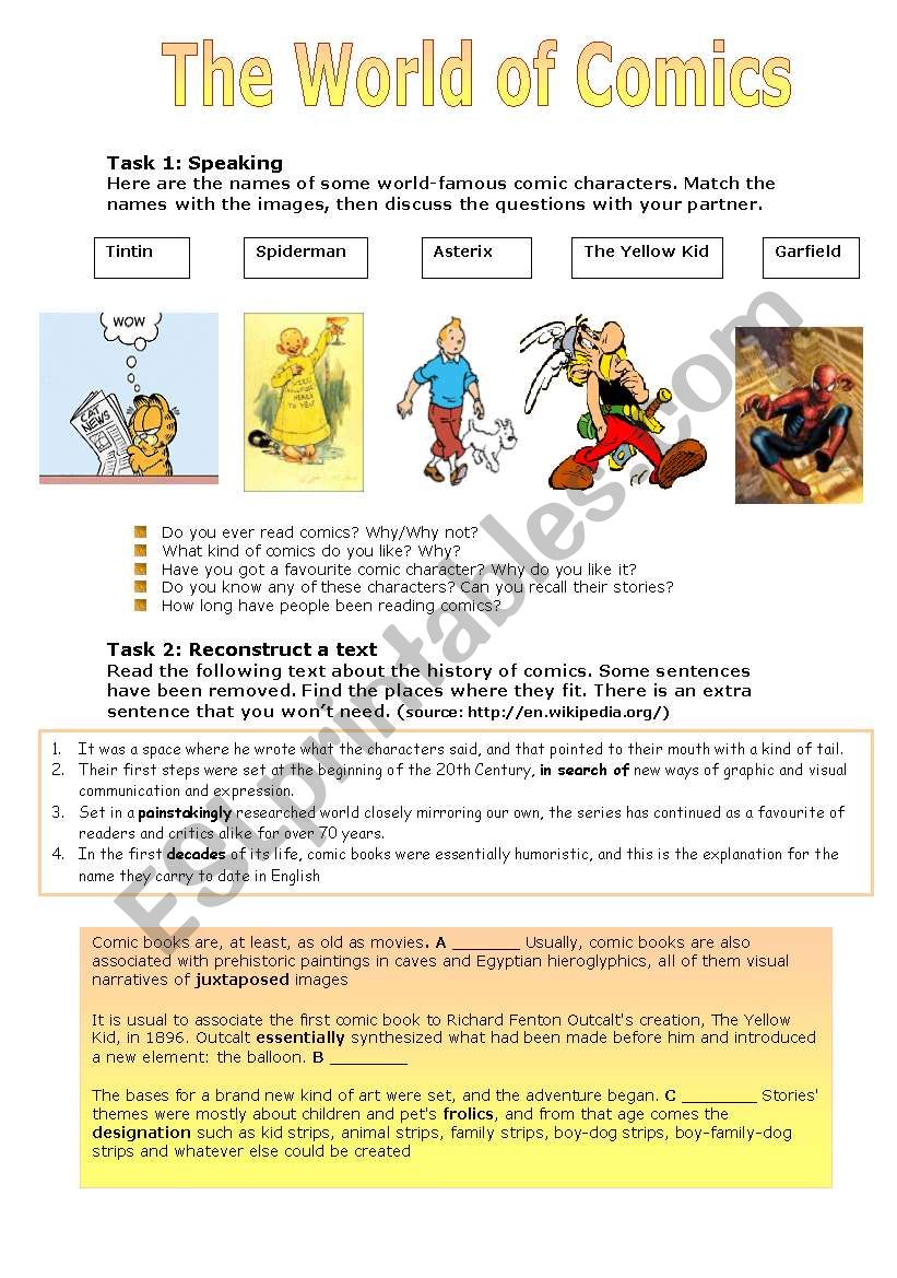 The World of Comics worksheet