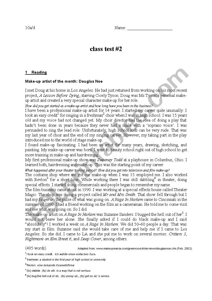 exam paper - 10th grade worksheet