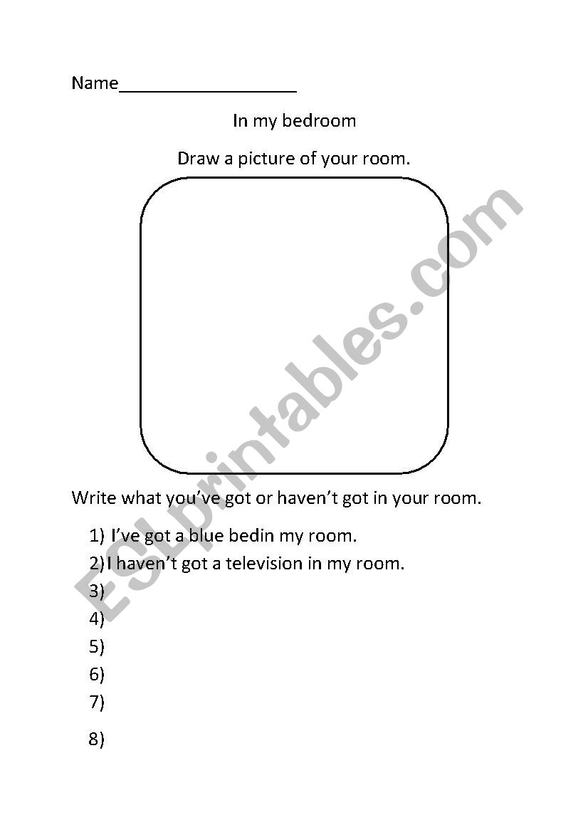 In my bedroom worksheet