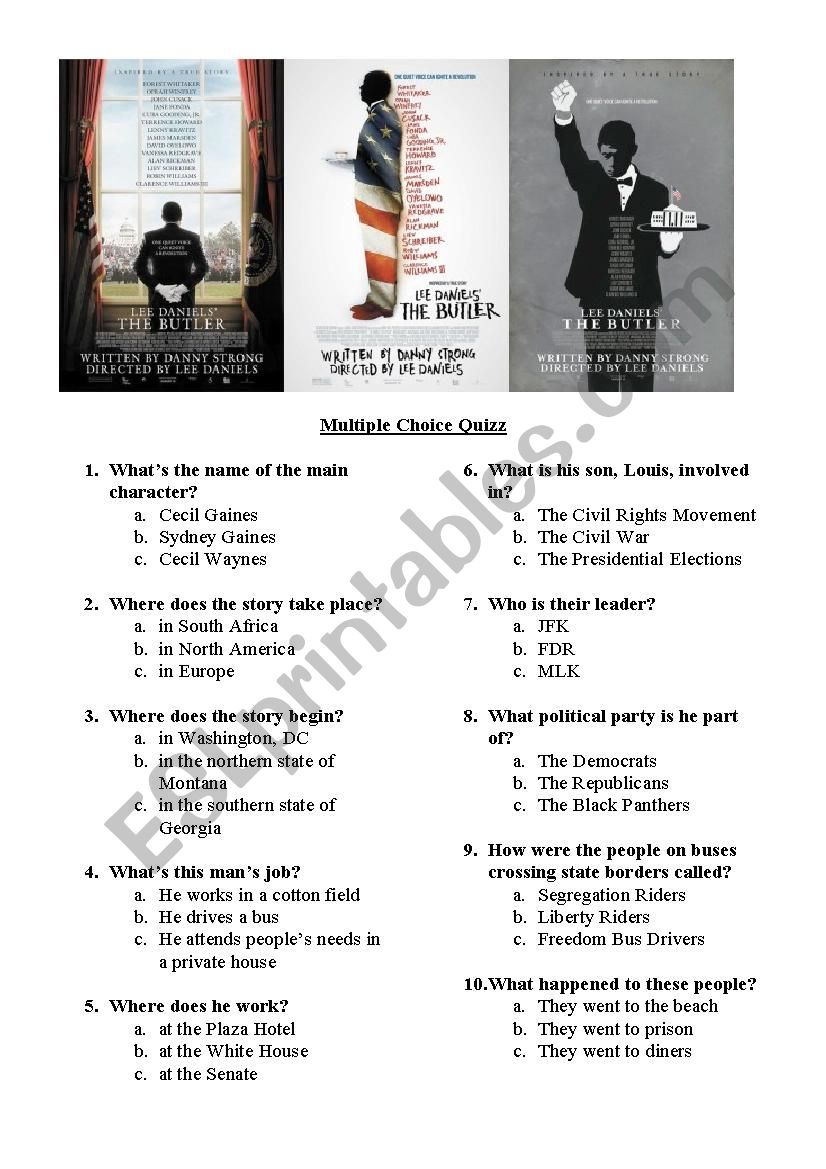 The Butler movie quiz worksheet