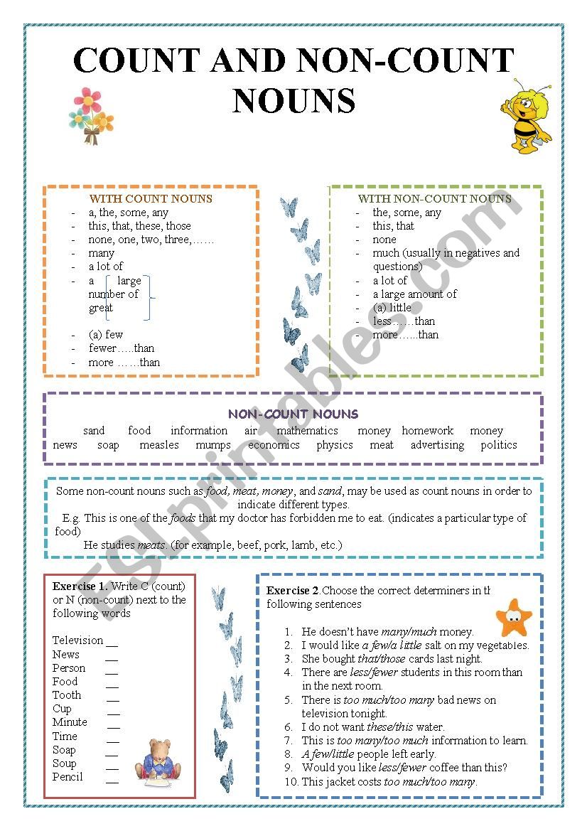 Count and non-count nouns worksheet