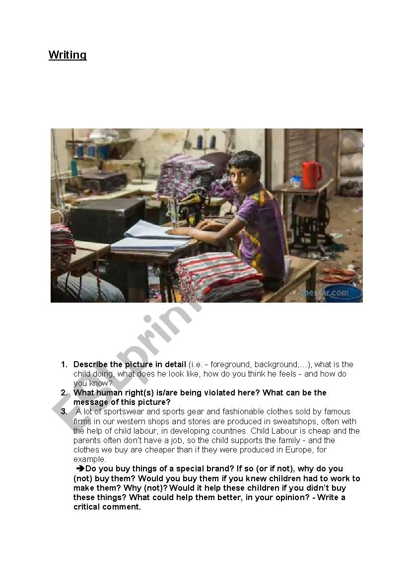 Human rights - child labour worksheet