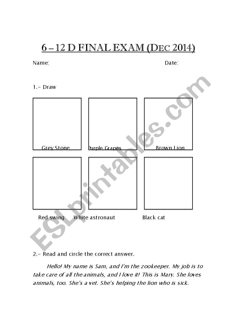 Elementary test worksheet