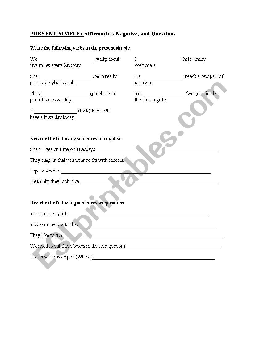 Present Simple: Affirmatives, Negatives, and Questions