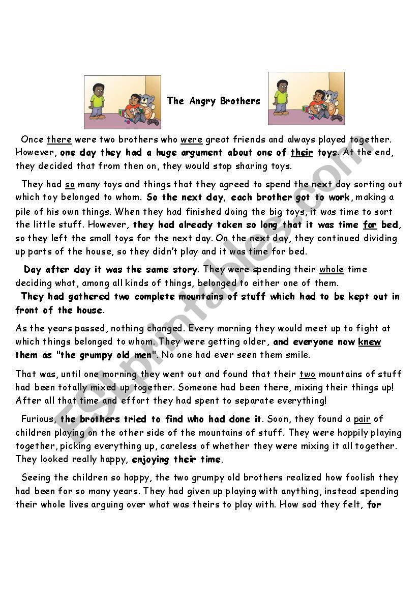 Angry brothers - homophones worksheet