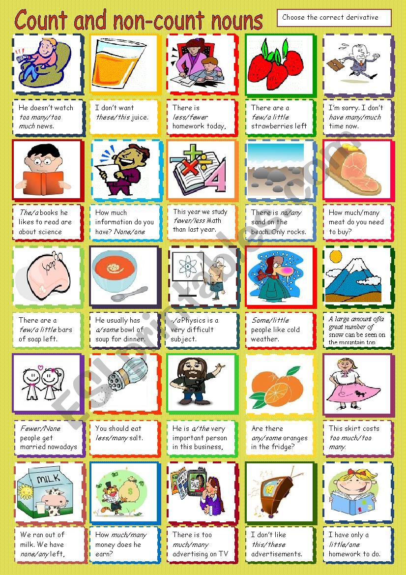 Count and non-count nouns. Determiners.