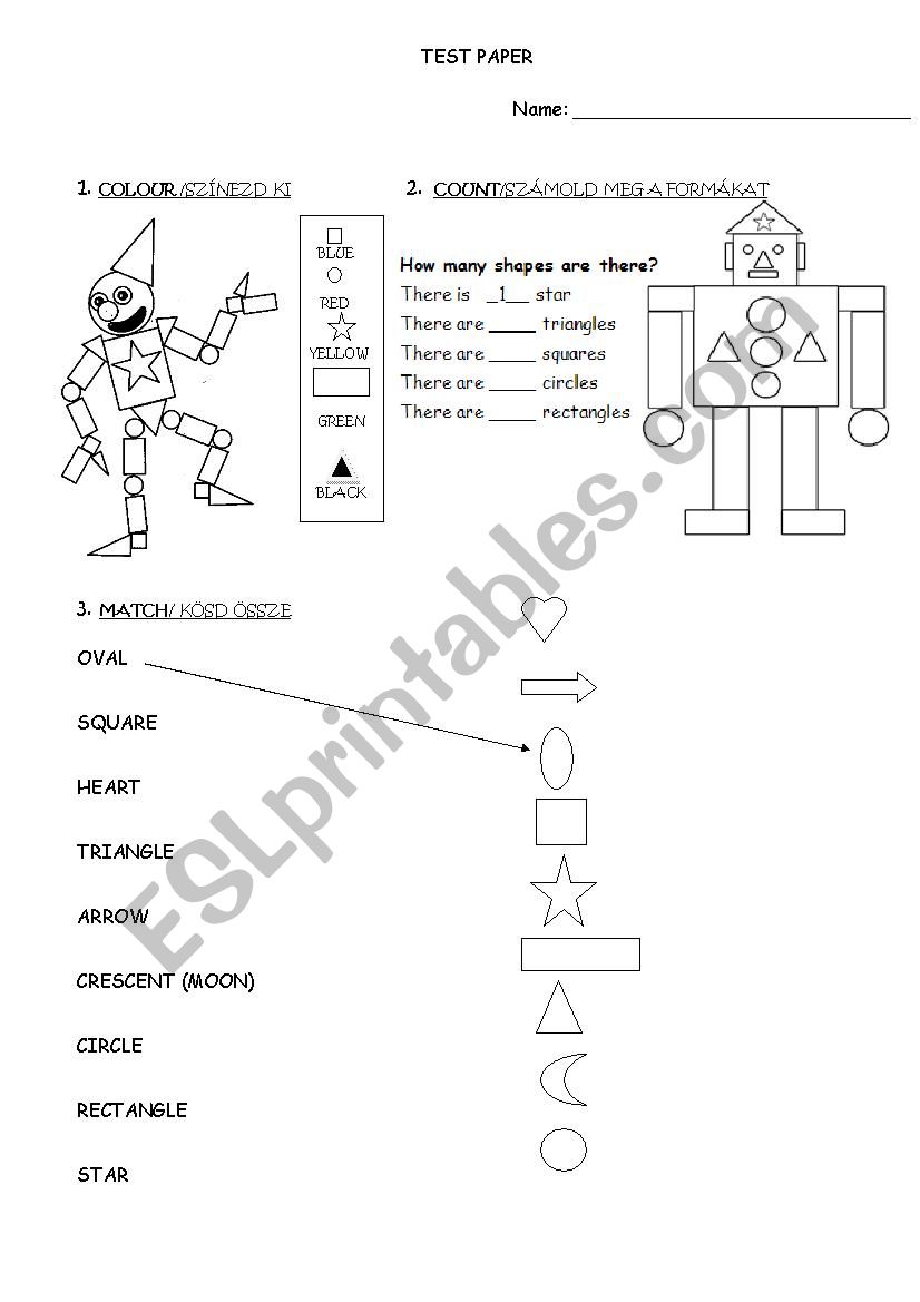 Shapes Test Paper worksheet