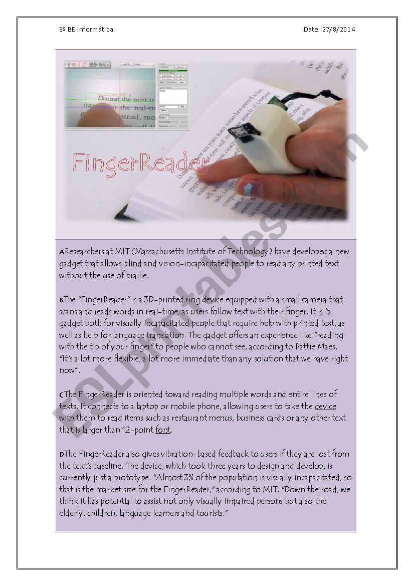 Finger Reader worksheet