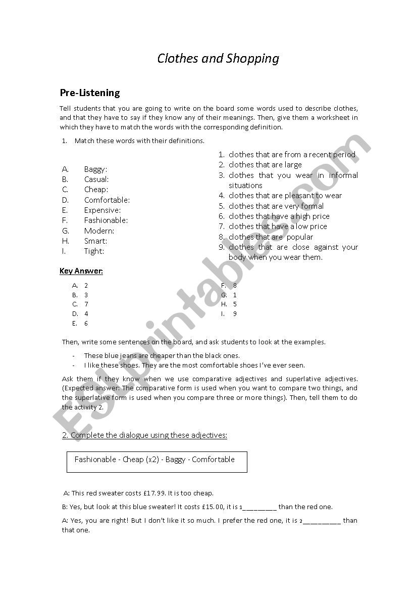 Clothes and Shopping worksheet
