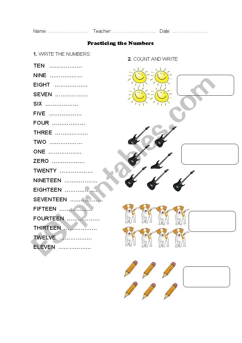 Practicing the numbers worksheet