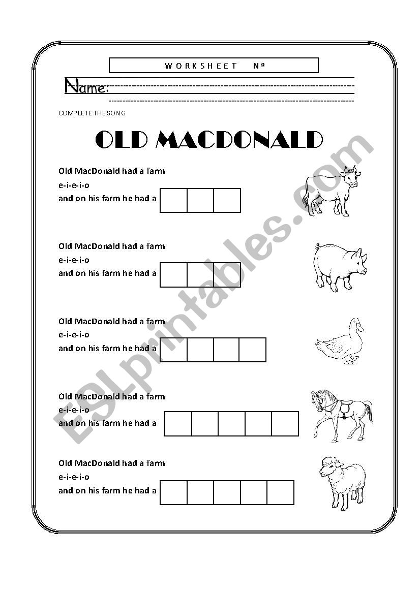 Old Macdonald worksheet worksheet