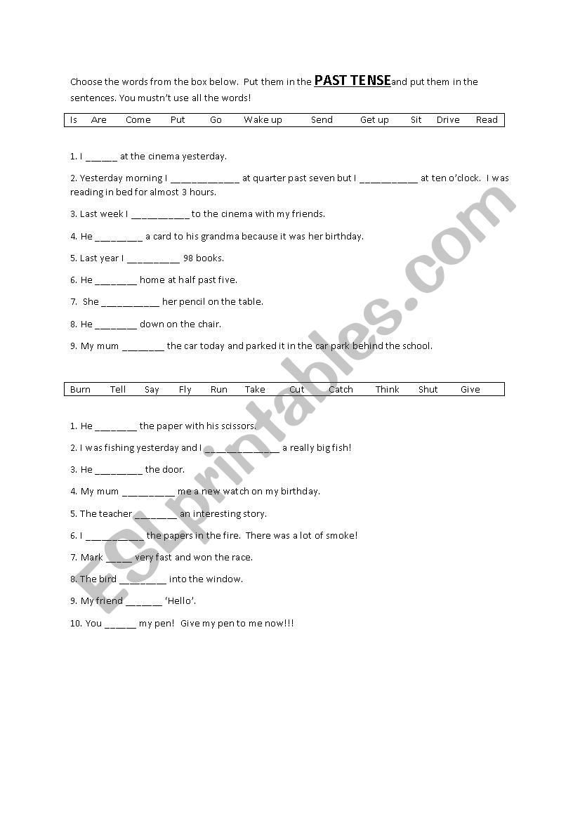 Irregular past tense verb test/review