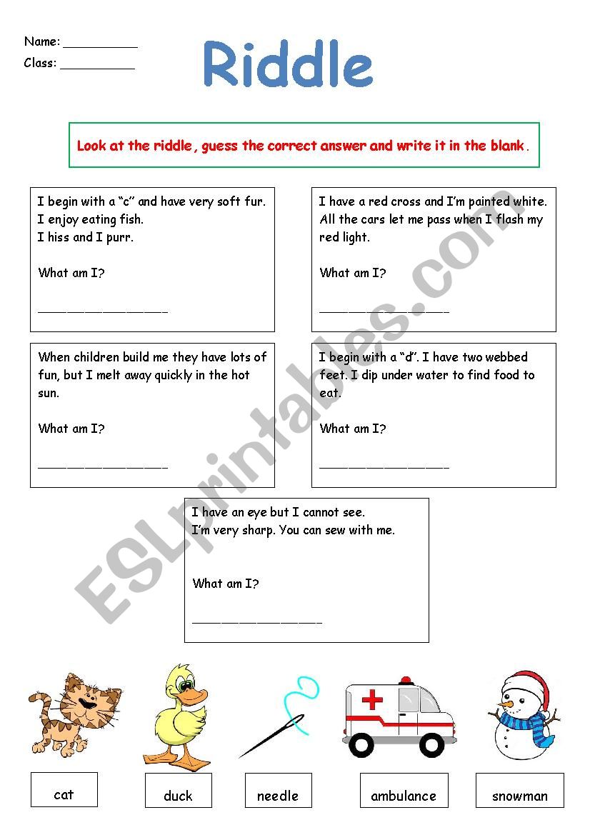 Riddle worksheet