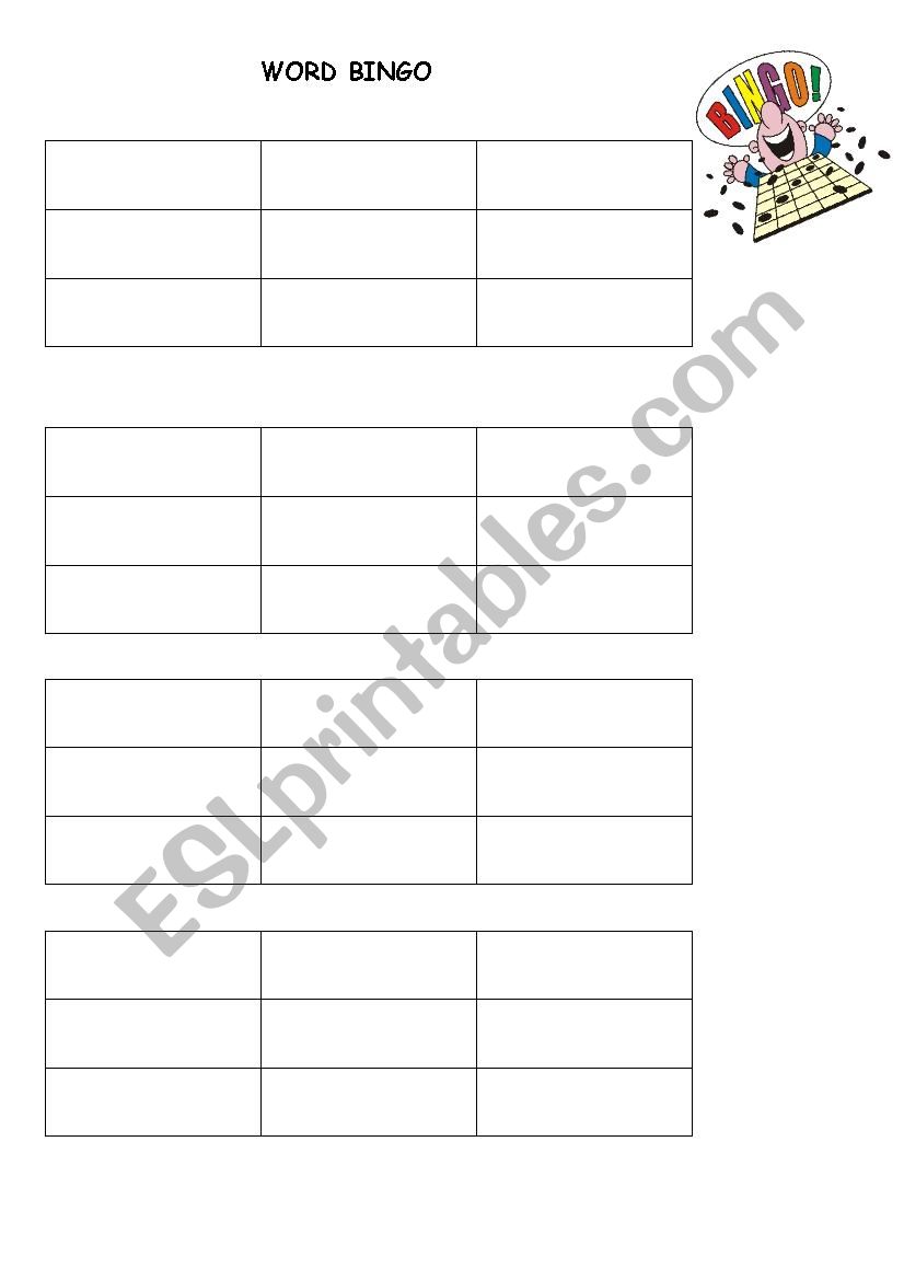 Word Bingo worksheet