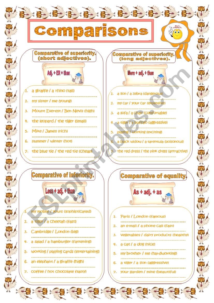 Comparisons worksheet