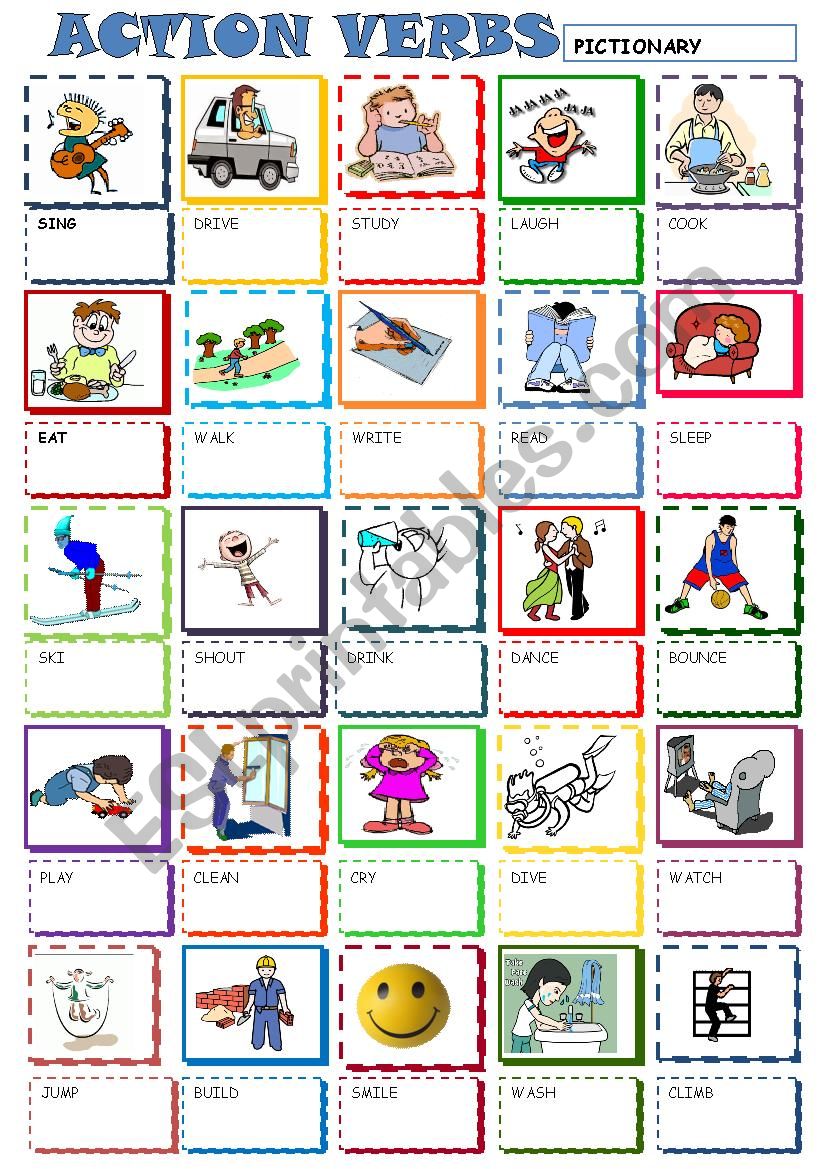 ACTION VERBS PICTIONARY worksheet