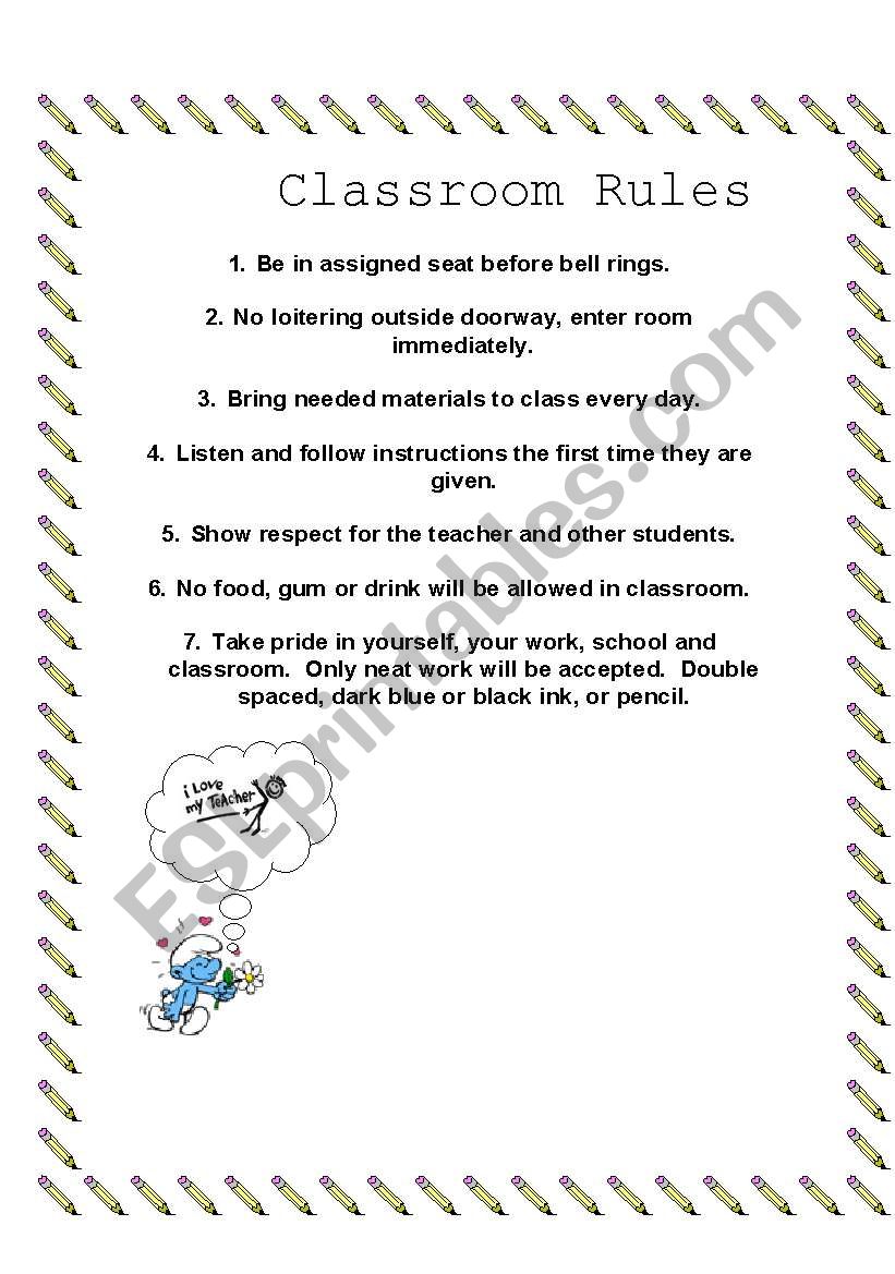 Classroom rules worksheet