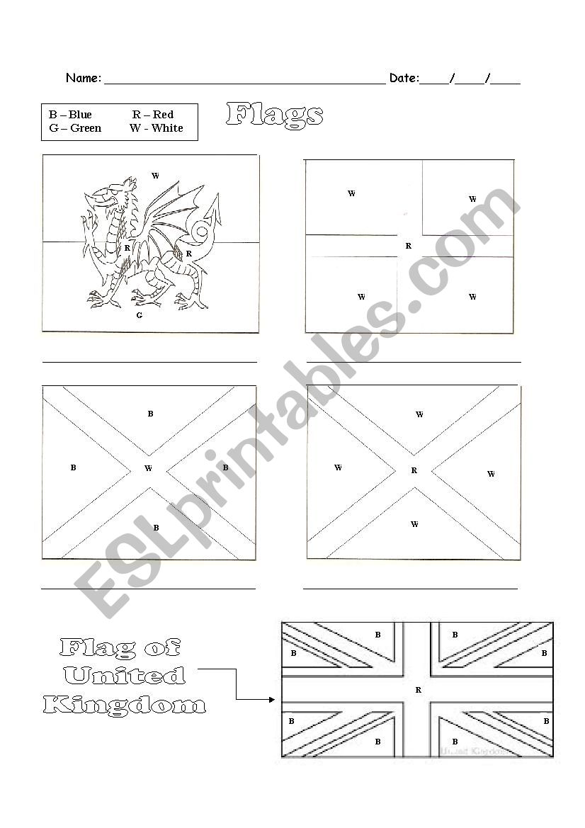 Flags of United Kingdom worksheet