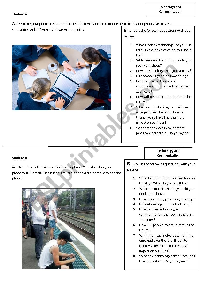 Technology and Communication photo comparison and conversation questions