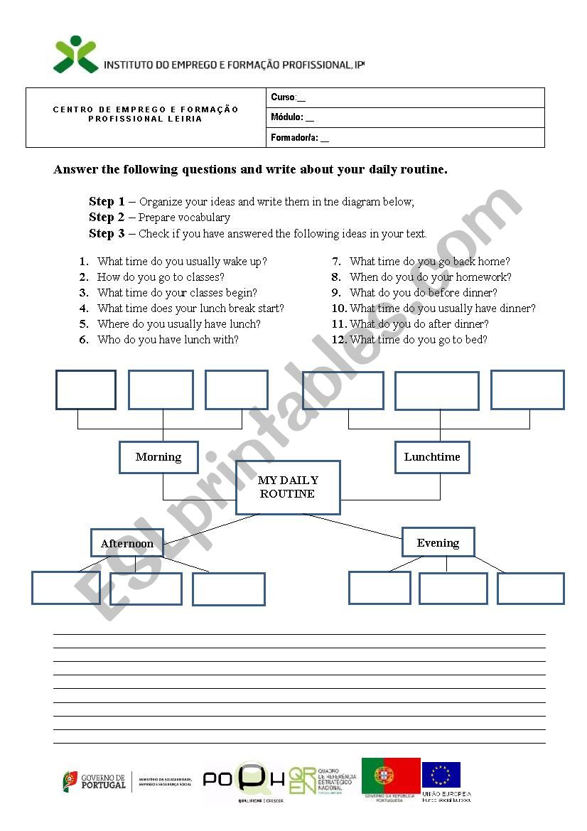 daily routine worksheet