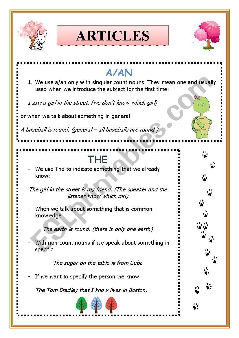 Articles worksheet