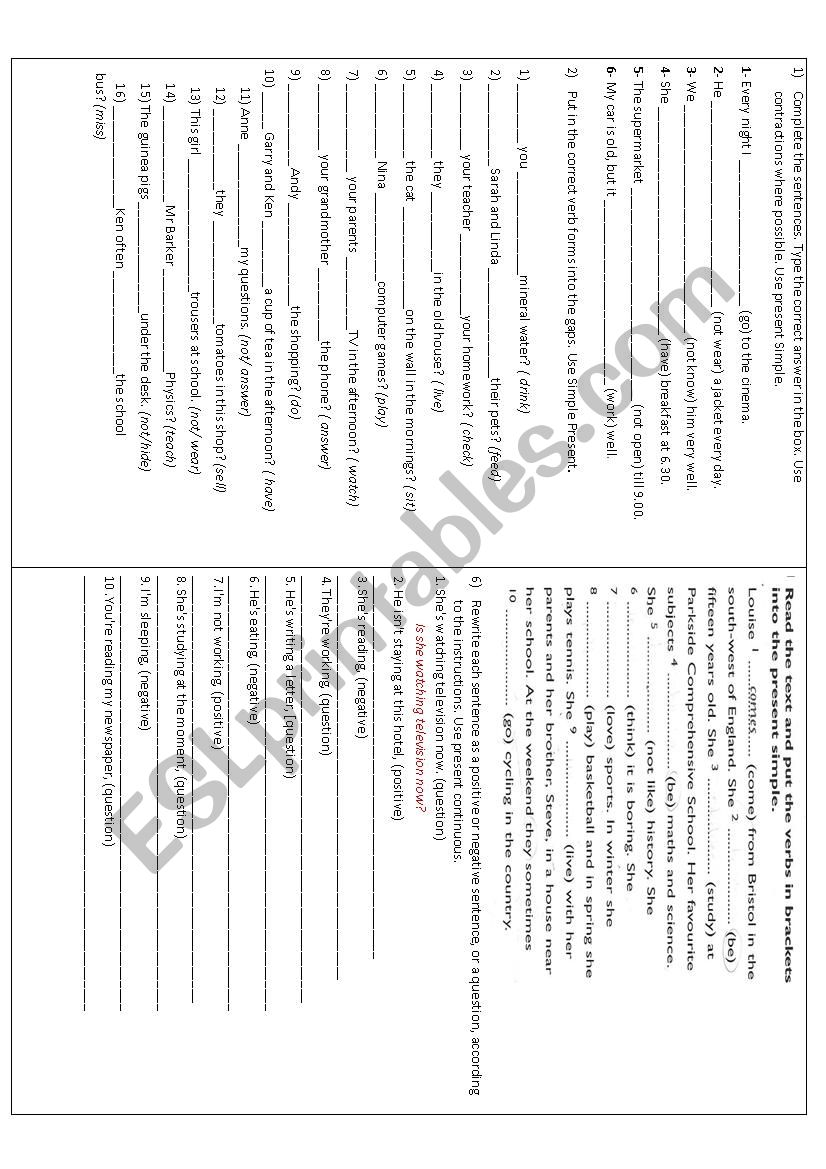 Present Simple  worksheet