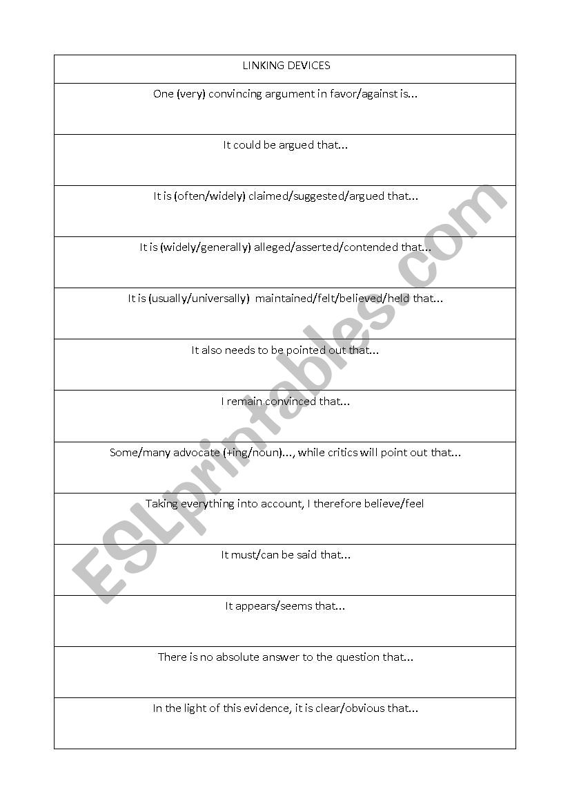 Linking devices  worksheet