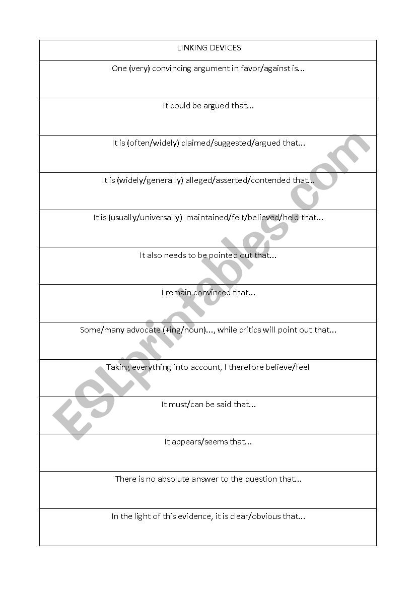 Linking devices  worksheet