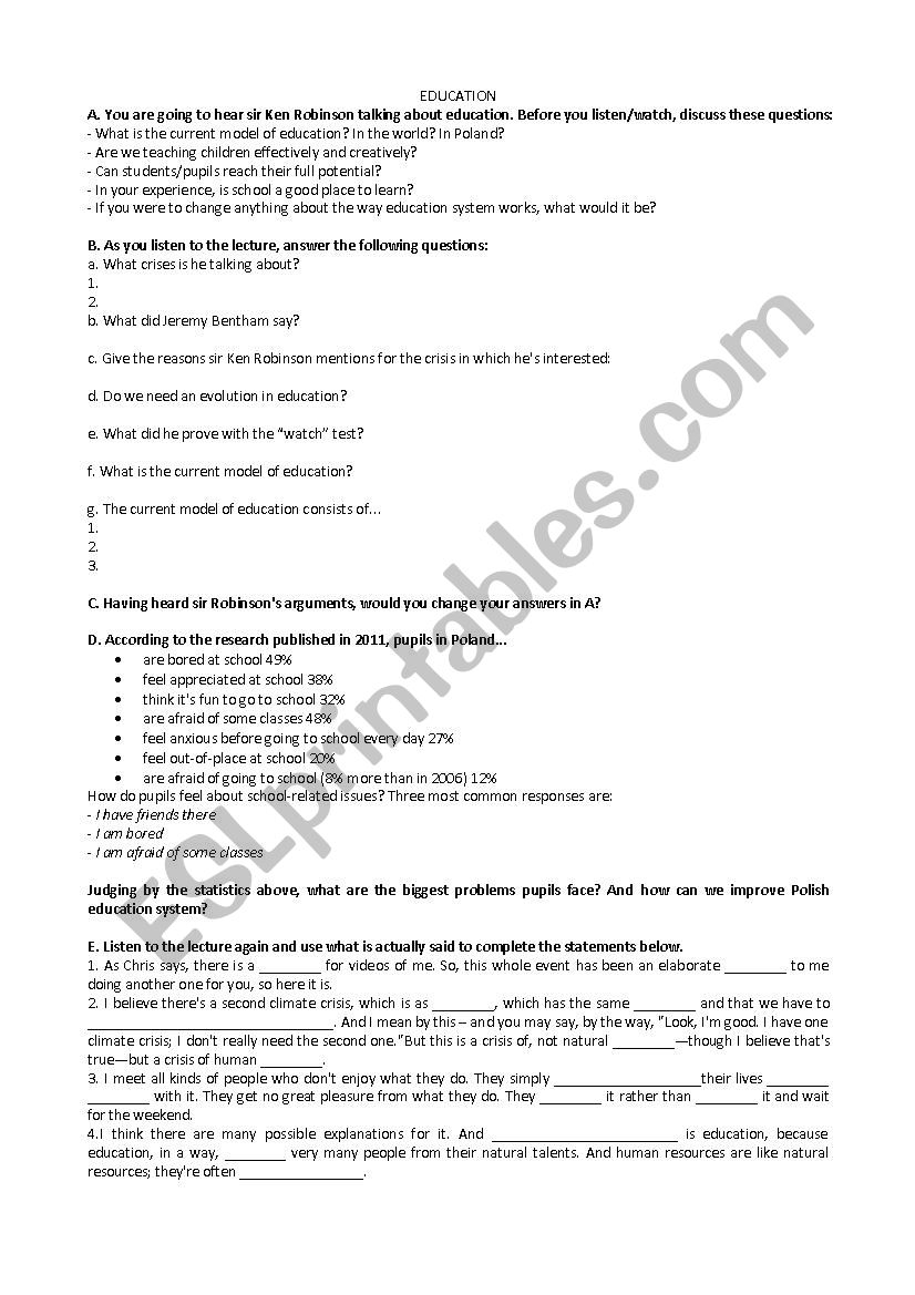 Lesson: education worksheet