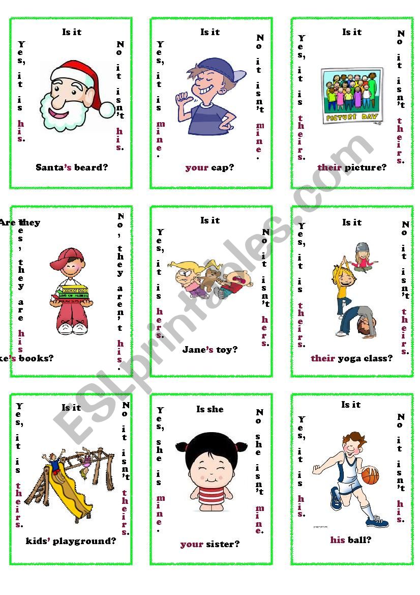 possesive adjectives / pronouns go fish game 1