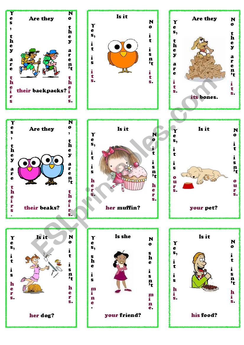 possesive adjectives / pronouns go fish game 2