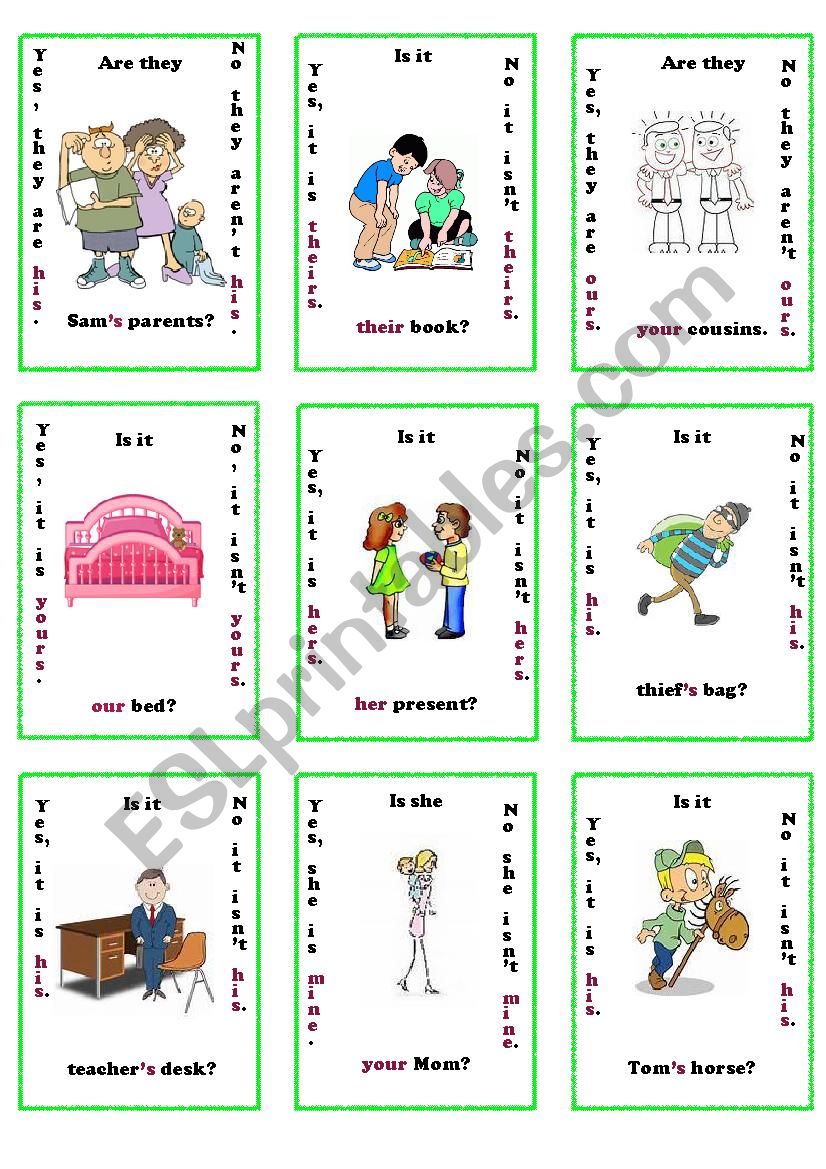 possesive adjectives / pronouns go fish game 3