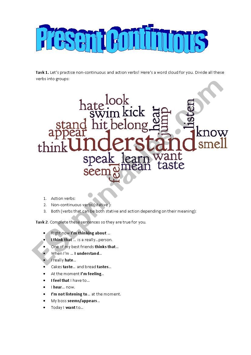 Present Continuous worksheet