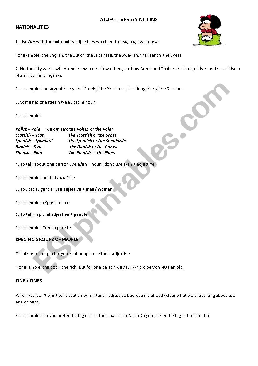 Adjectives as nouns (Nationality adjectives)