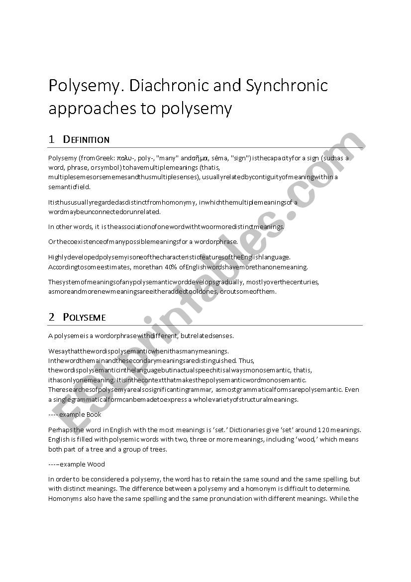 Polysemy. Diachronic and Sychronic approaches
