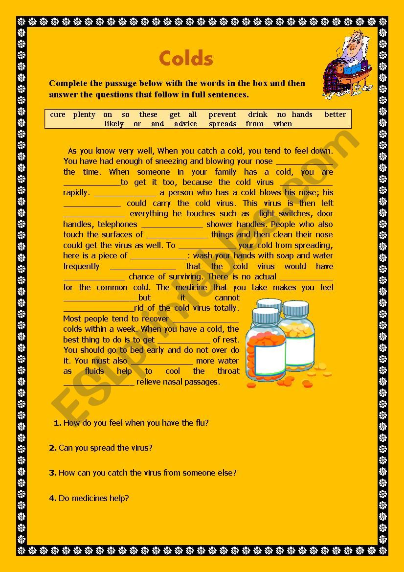 Colds worksheet