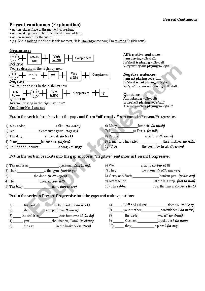 Present Continuous worksheet